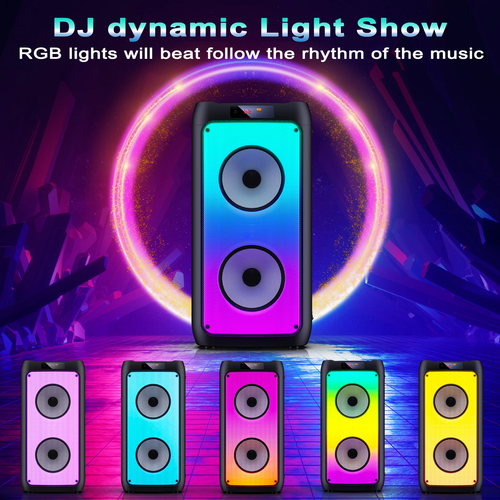 Wireless Bluetooth Speaker, Karaoke Machine With 2 Microphone, Home Karaoke Party Speaker With LED Light_voghion.com