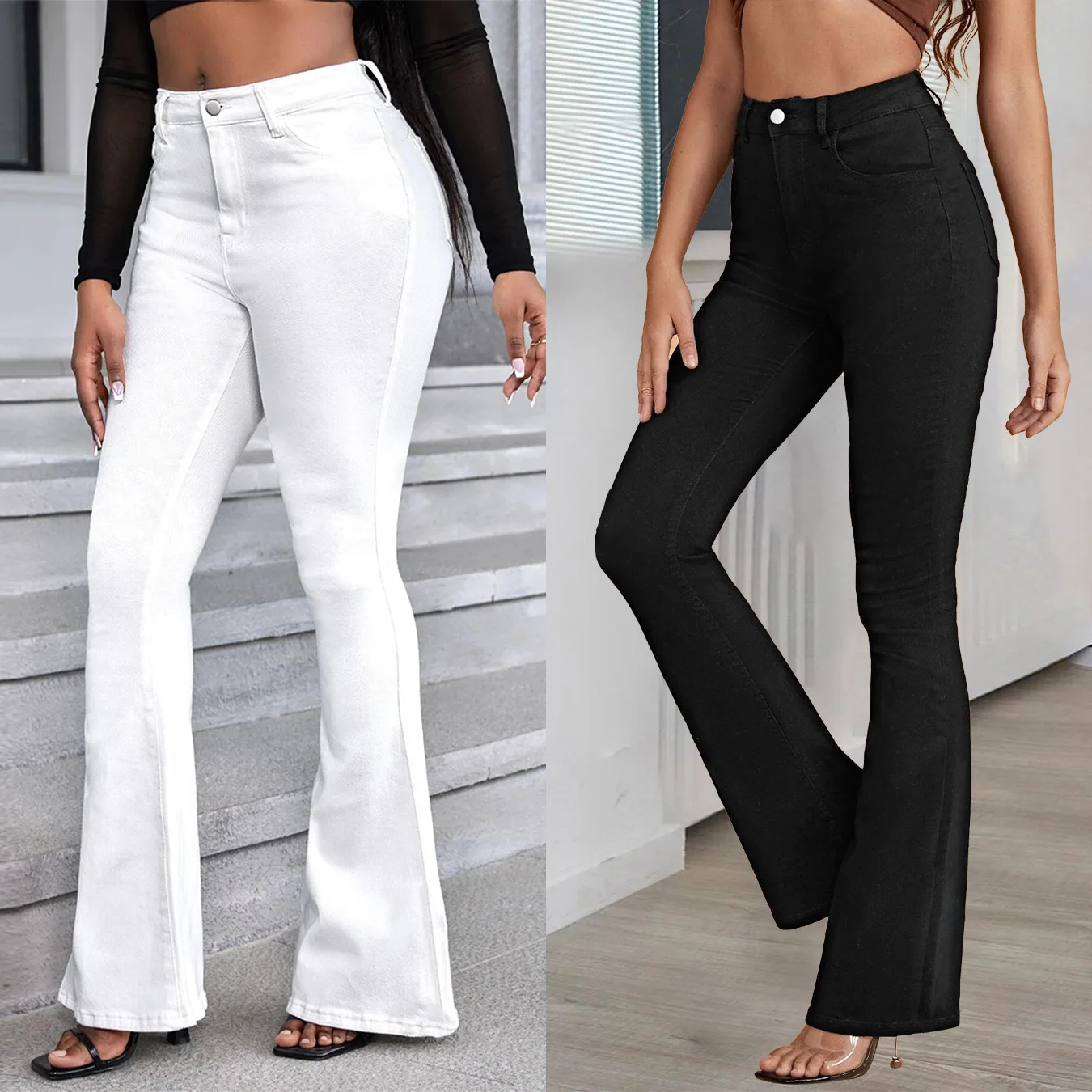 A7f1f29efdf6e48a992e3ed49489125842 Fall New High Waist Boot Cut Jeans For Women Fashion Stretch Skinny Denim Flared Pants Casual Slim Female Trousers S-2XL Mallzona