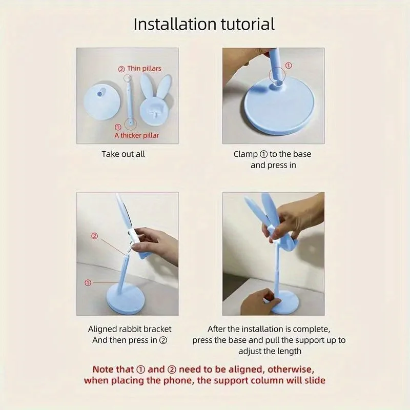 Desk Phone Holder Desktop Cell Phone Stand For iPhone 15 14 Samsung Smartphone Adjustable Lovely Rabbit Cartoon Table Support