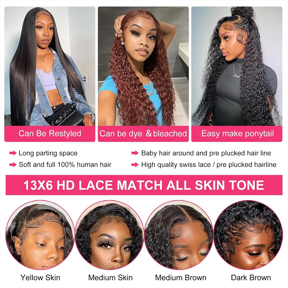 Deep Curly HD Lace Wig 13x6 Human Hair Wigs Preplucked 250 Density 13x4 4x4 6x6 HD Lace Frontal Wig Deep Wave Glueless Wig