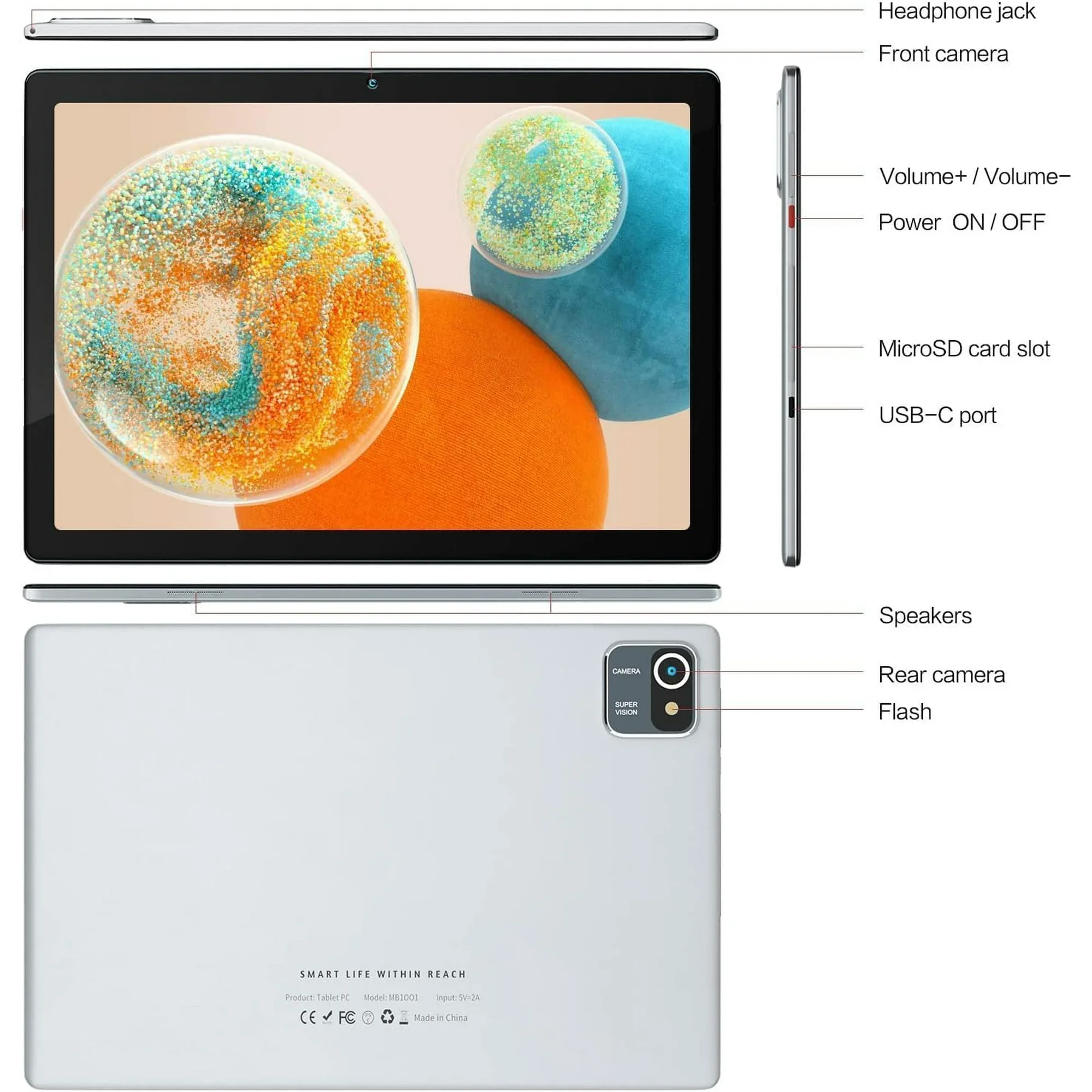 BESTSKI 10.1 inch Tablet, 6GB(4+2) RAM, 64GB ROM, 128GB Expand, 5000mAh, 1280x800 HD Touch Screen, 5MP+8MP Dual Camera (Silver) 2