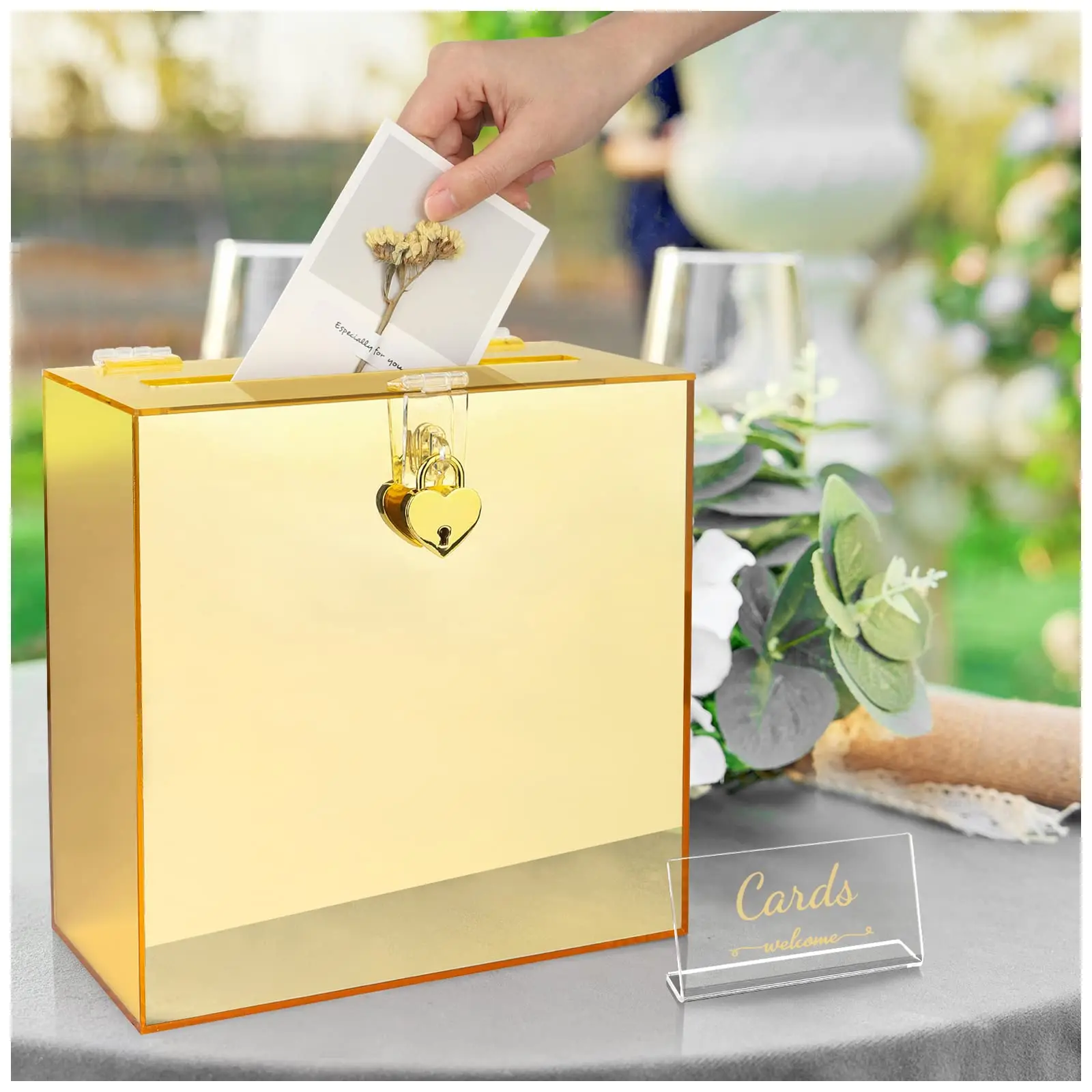 

Black Transparent Gold Silver Acrylic Wedding Card Box with , Large Gift Card Box for Wedding Reception Party Graduation