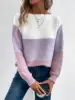 Elegant Three-color Patchwork Sweater Women Daily Commuter Casual Loose Jumpers Female Autumn Winter Knitted Thickened Warm Tops 4