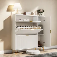 ROSAHQNDA Современный белый деревянный шкаф для обуви для прихожей, органайзер для хранения обуви с двумя откидными ящиками, боковое хранилище для обуви