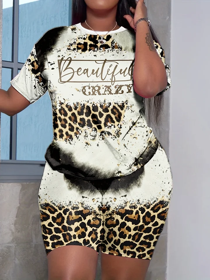 Übergröße Lounge Set 2-teilig - Leopardenmuster Mit Shorts