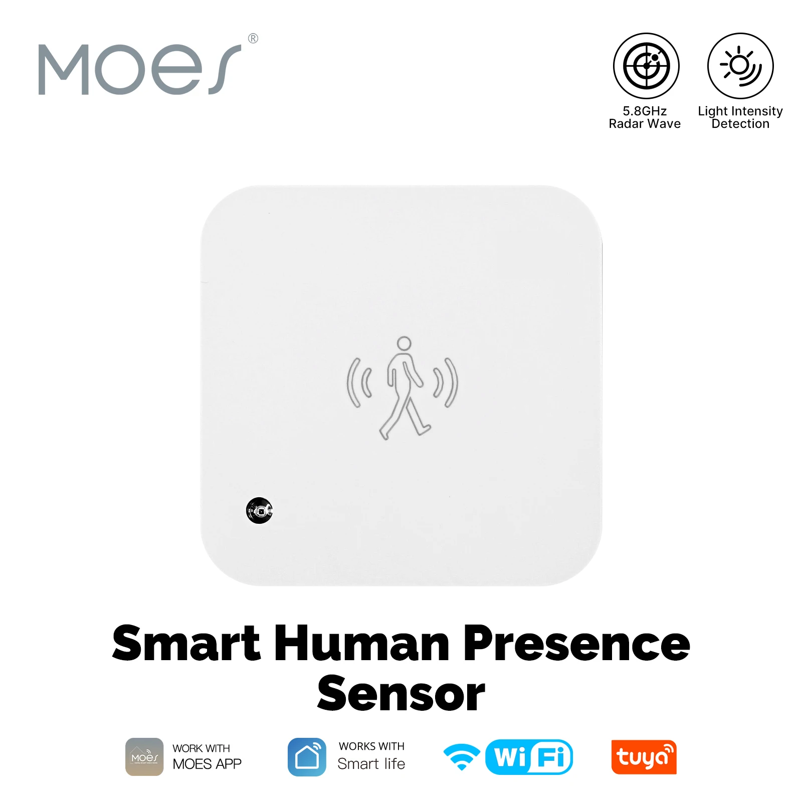 MOES WiFi Smart Human Presence Sensor Tuya Motion and Motionless Detection Light Luminance Sensor App Notification Wired Design