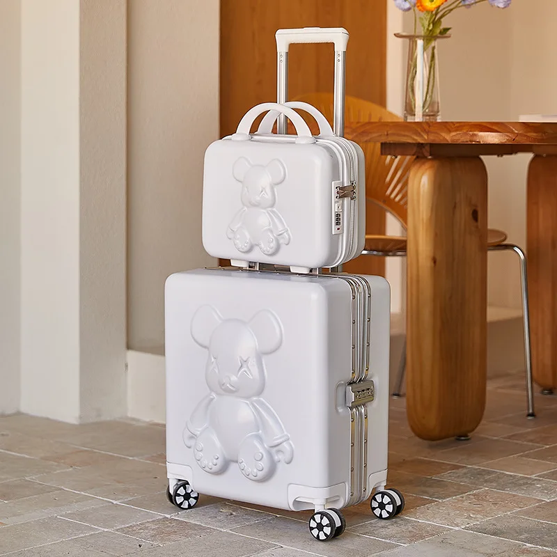 14"18 Inch 2 Pcs Aluminum Frame Black Trave Suitcase Sets With Wheels Trolley Luggage Check-in Case Cosmetic Bag Valises Voyage