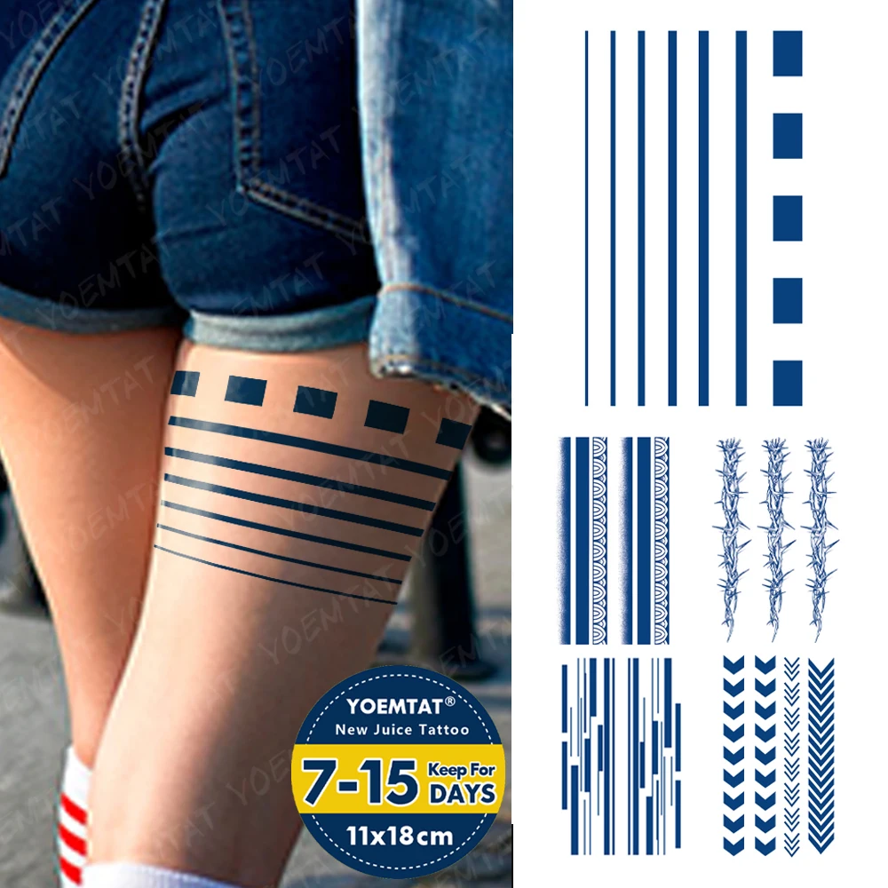 

Semi-Permanent Herbal Geometric Lines Harajuku Waterproof Temporary Tattoos Stickers Juice Ink Lasting leg Fake Tattoo Women Men