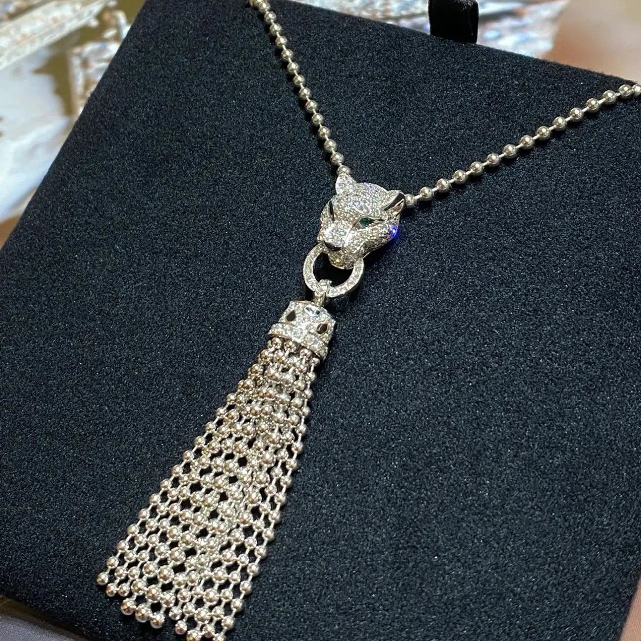 

S925 Sterling silver Luxury Jewelry Cheetah Head Tassel Beads necklace 18k gold plated Amulet for exorcism pendant holiday gifts