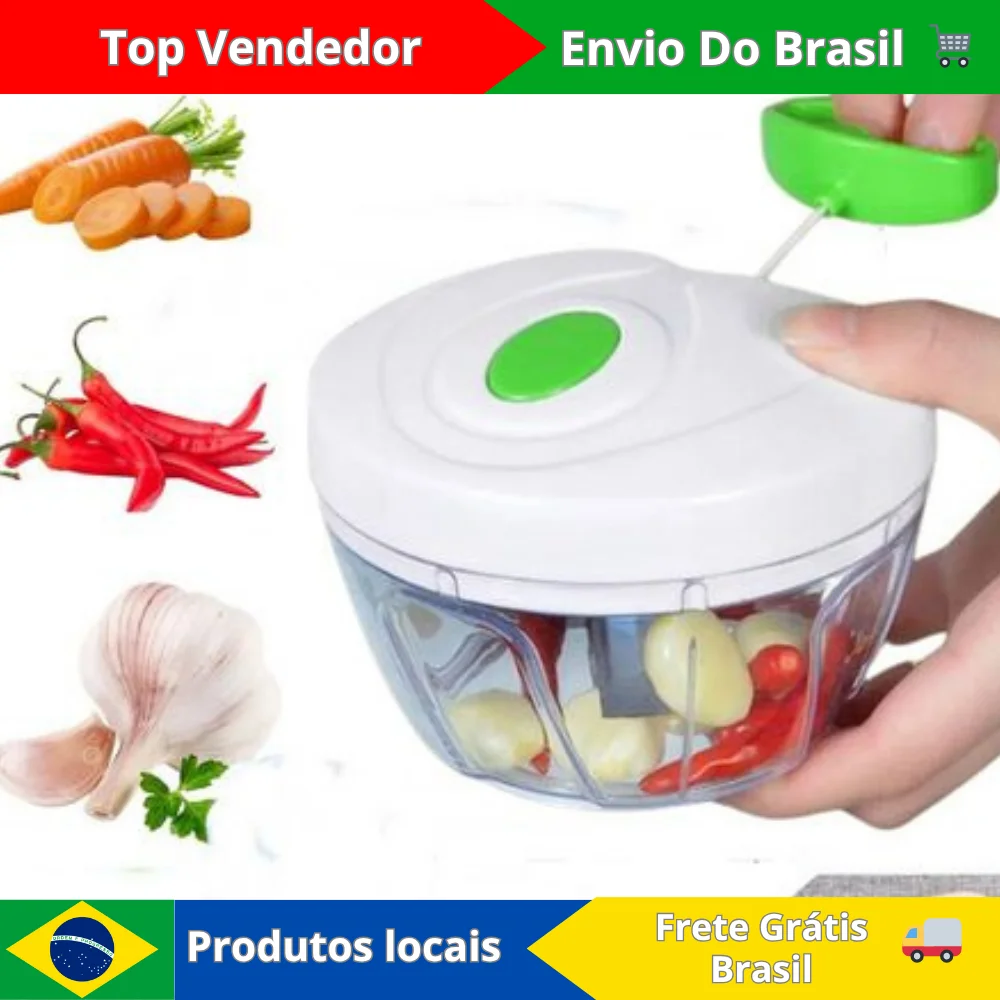 Mini Processador de Alimentos Manual Premium 500ml 3 Lâminas Inox