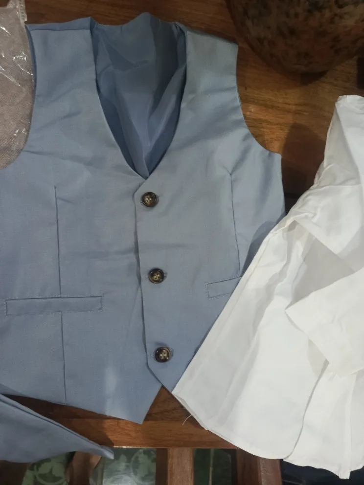 Trajes de caballero disfraz de cumpleaños para niños primavera otoño conjunto de ropa de Boutique chaleco sólido traje niños ropa Formal de algodón photo review