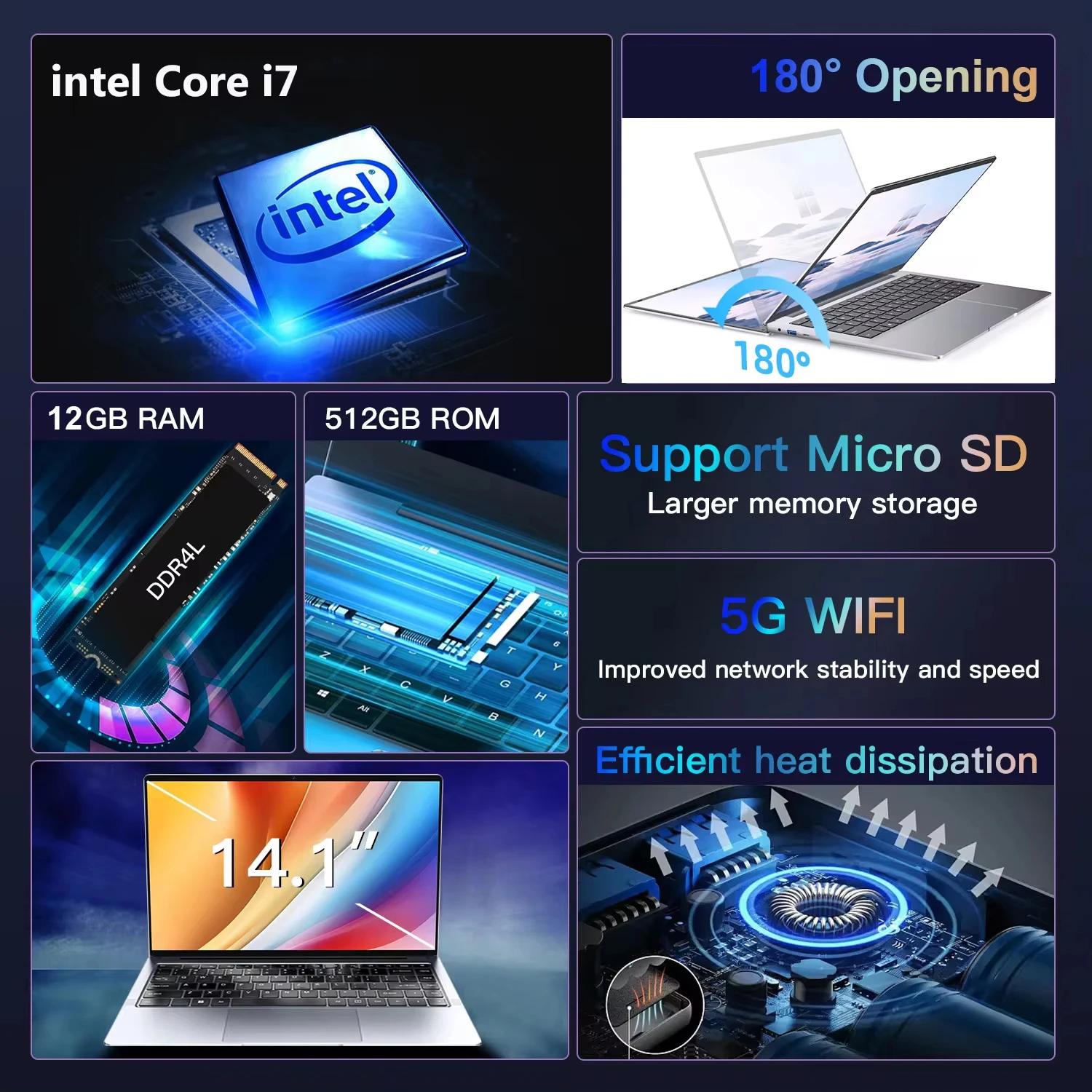 14.1" Laptop Computer Intel Core i7 9850H Laptop Gaming Windows 11 12GB RAM 1TB 2TB SSD Laptops Portable Notebook PC Office Study - immagine 2