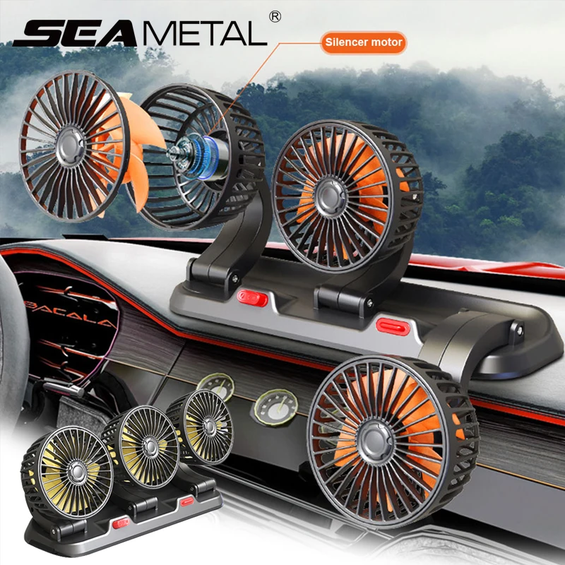 SEAMETAL-3-Head-USB-Fan-for-Car-Free-Rotation-Cooling-Fan-2-Speed ...