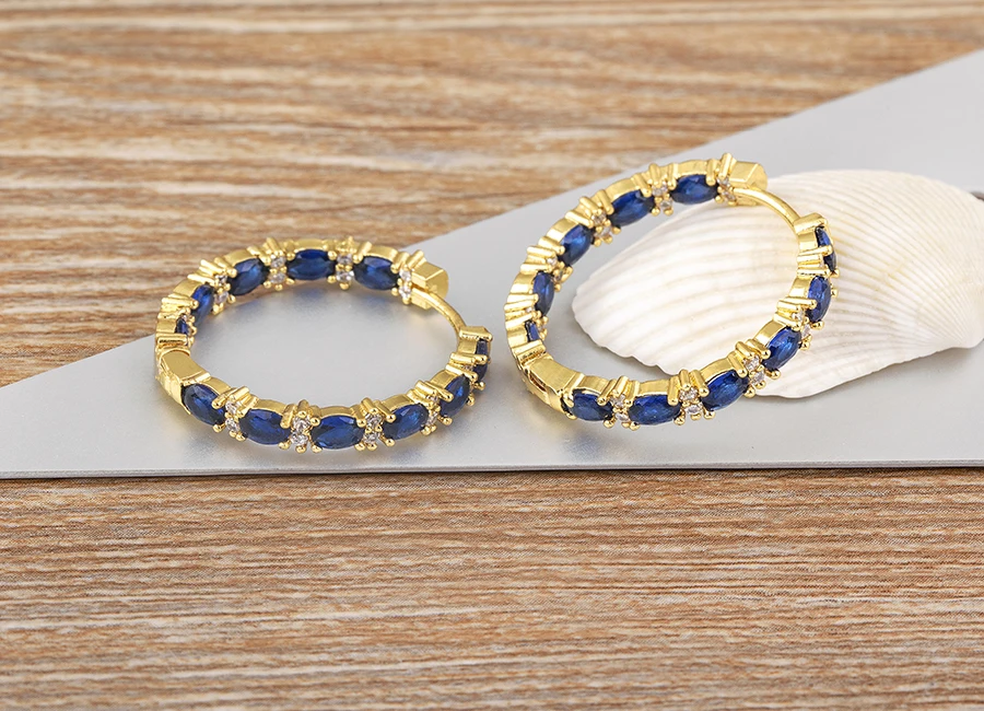 AIBEF Luxus Große Kreis Runde 4 Farben Strass Kupfer Zirkonia Ohrringe Frauen Minimalistischen Vergoldet Zubehör Party Geschenk – Detail 9