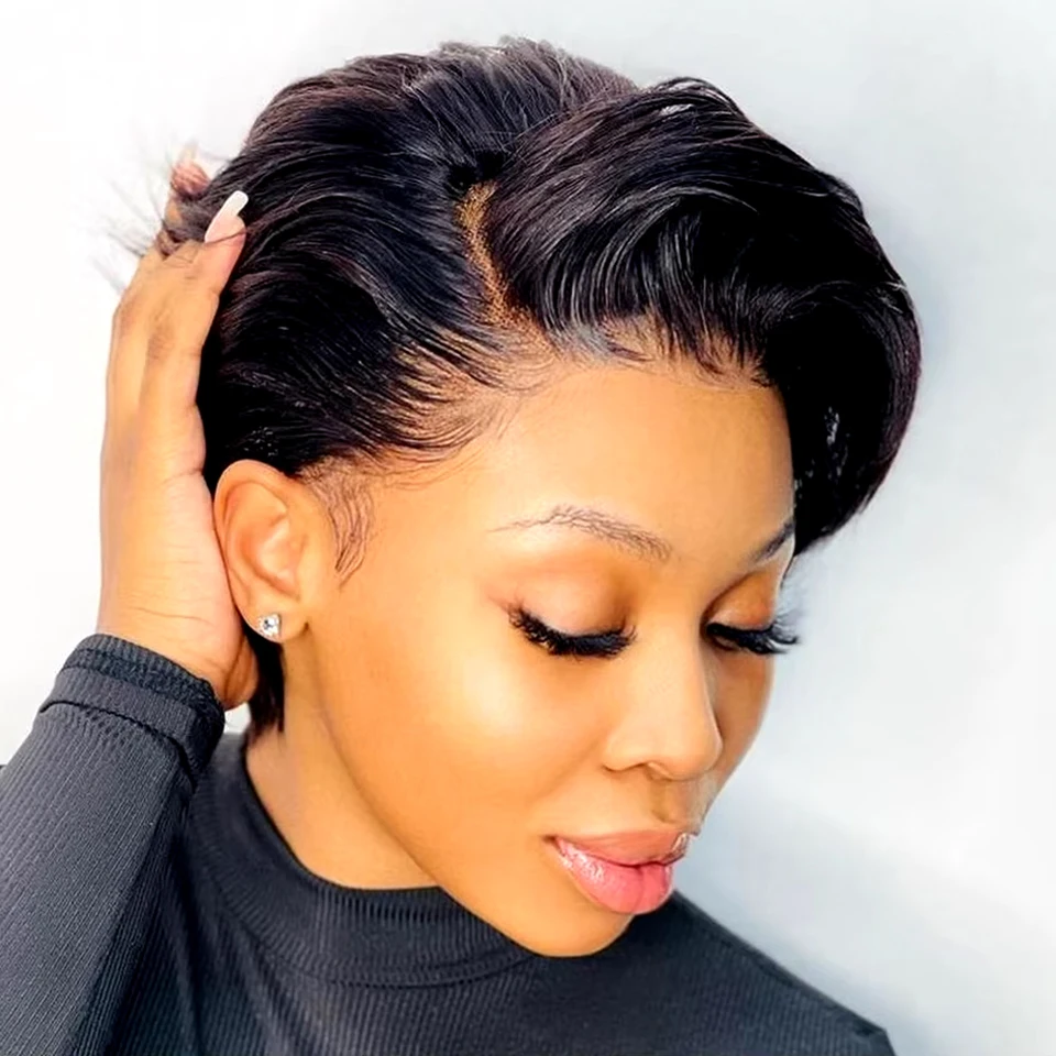 Pixie Cut Wig Human Hair Short Bob Wig T Part Lace Transparent 13x4 Lace Front Prepluck Brazilia Human Hair For Women