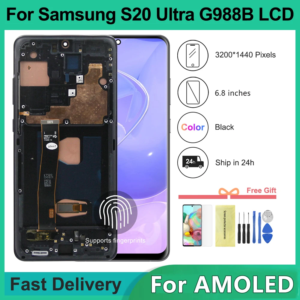 Per Amoled Per Samsung S20 Ultra 4G Display Lcd Touch Screen Digitizer Sostituzione Per Display S20 Ultra 5G G988B/Ds G988U