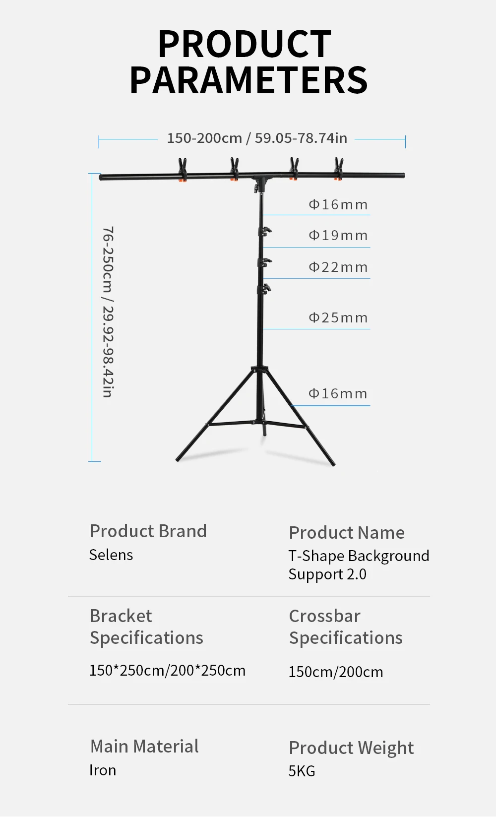 Hot T-Shape Background Support Metal Material Photography Backdrop Stand 150x250