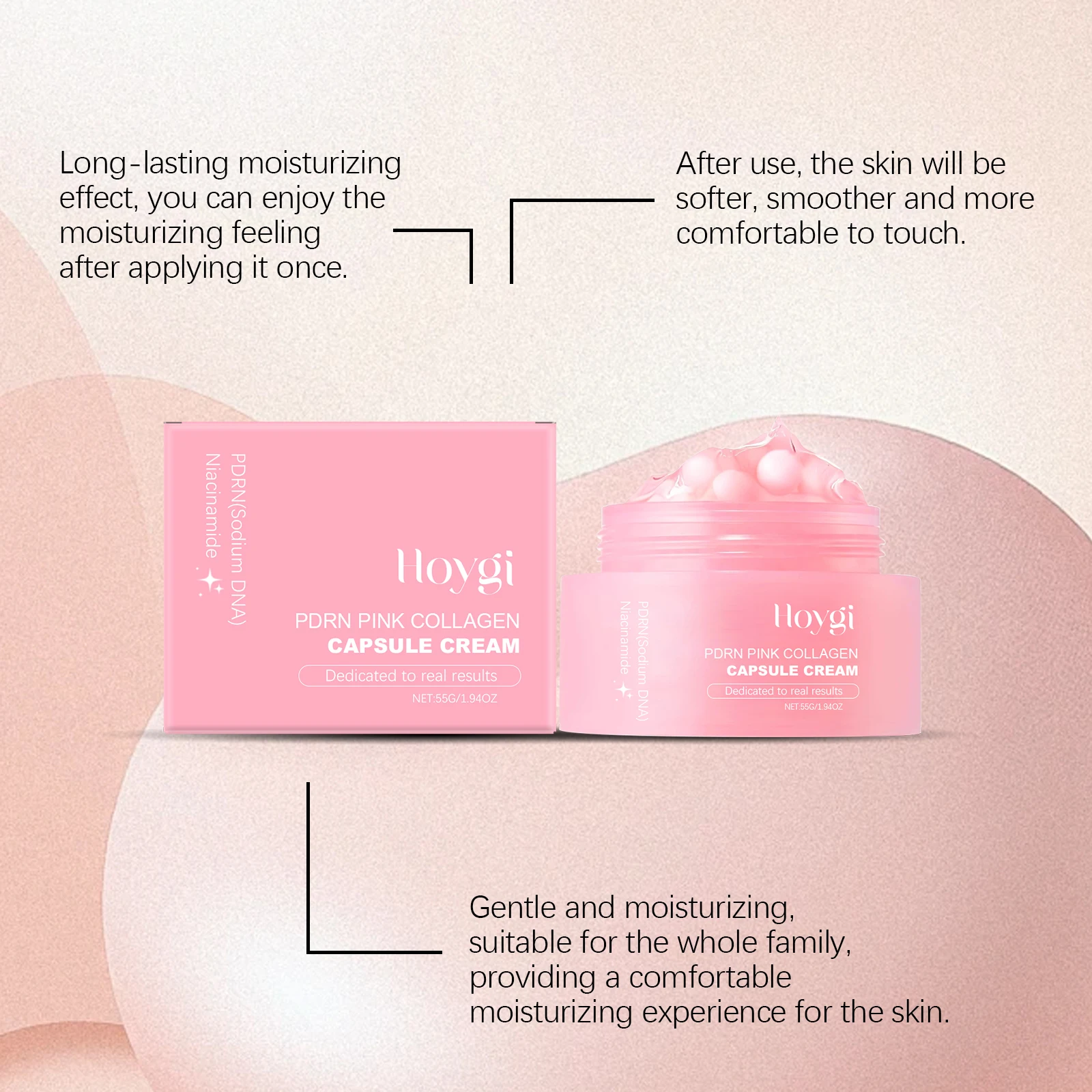 Hoygi Pink Capsule Face Cream Lasting Moisturizing Relief Skin Discomfort Smoothing Soothing Redness Glowing Facial Cream