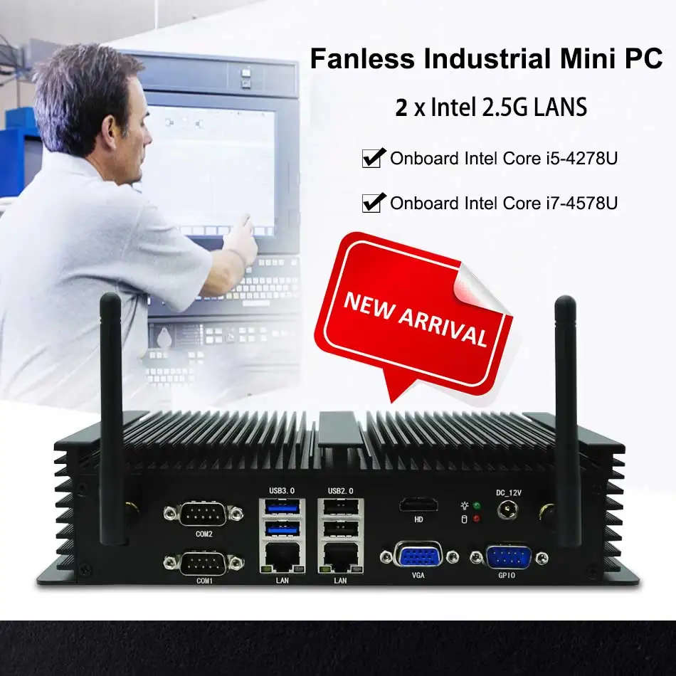 Eglobal Industriale Fanless Mini Pc Computor Core I5 I7-4578U 2Xintel I211 2.5G Lan 6Com Vga Hdmi Thin Client Piccolo Desktop