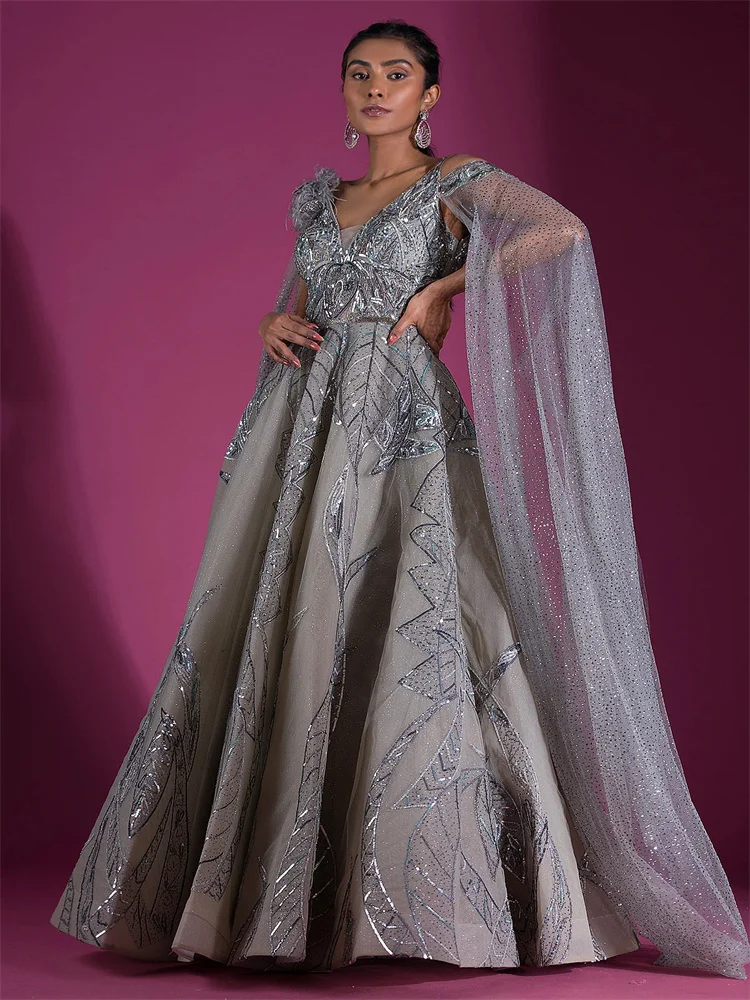 

A-Line Elegant Women Evening Dress Boat Neck Sleeveless Floor Length Deep V Back Streamlined Bead Decoration Party Gowns