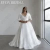 EVON BRIDAL Deep V-Neck Plus Size Wedding Dresses For 2024 Bride Backless 3/4 Sleeves Satin A-Line Custom Made Bride Gowns 1