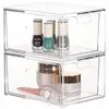 Set of 2 clear stackable drawers. 4.4" tall, under-cabinet design. For makeup or small items. 1