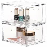 Set of 2 clear stackable drawers. 4.4" tall, under-cabinet design. For makeup or small items. 1