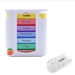 Stackable Weekly Pill Organizer with Four Daily Compartments: Morning, Noon, Evening, and Night (White Colorful 2Pcs)