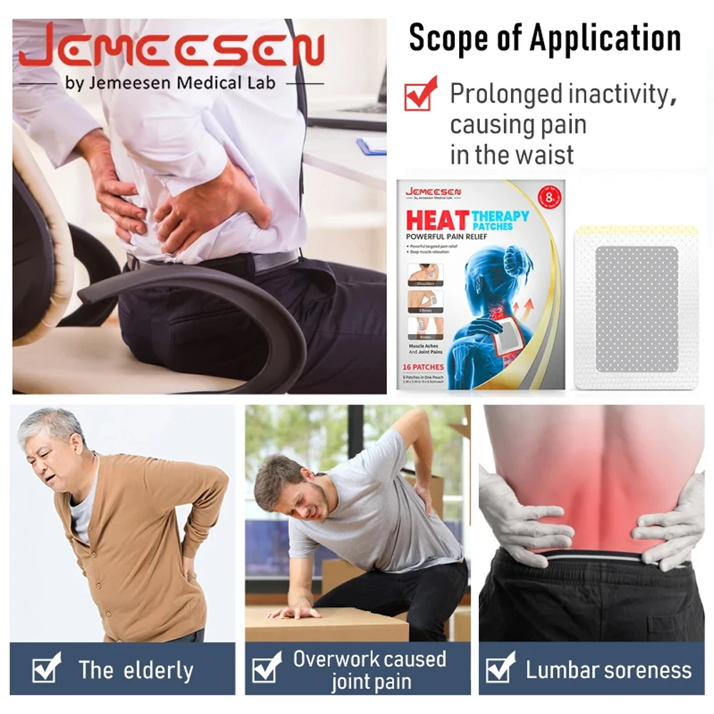 Heat Therapy Patches Pain Relief Patches Neck Knee Upper or Lower Back Pain Portable Safe Effective Heating Pad Jemeesen