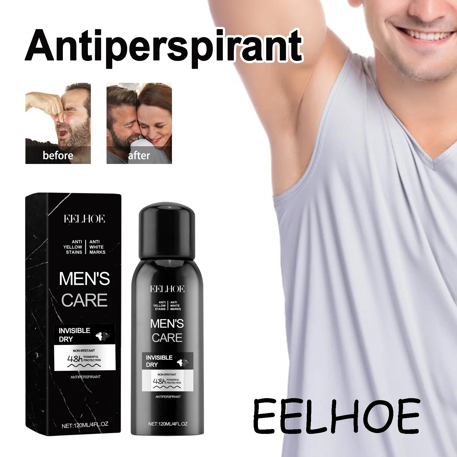 EELHOE Men Antiperspirant Spray Anti Yellow Stains Refreshing Anti White Marks Lasting Fresh Fragrance Remove Sweat Odor Spray