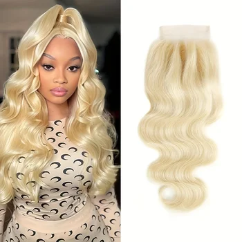 613 Bionda Dell'onda Del Corpo Top Chiusura Del Merletto 4x4 Capelli Umani Trasparente Chiusura Del Merletto Svizzero Con I Capelli Del Bambino Chiusura Brasiliana Dei Capelli di Remy