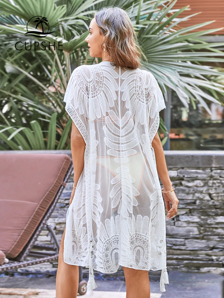 CUPSHE Crochet Bikini Cover Up Sexy Long Kimono Swimsuit Beach Dress