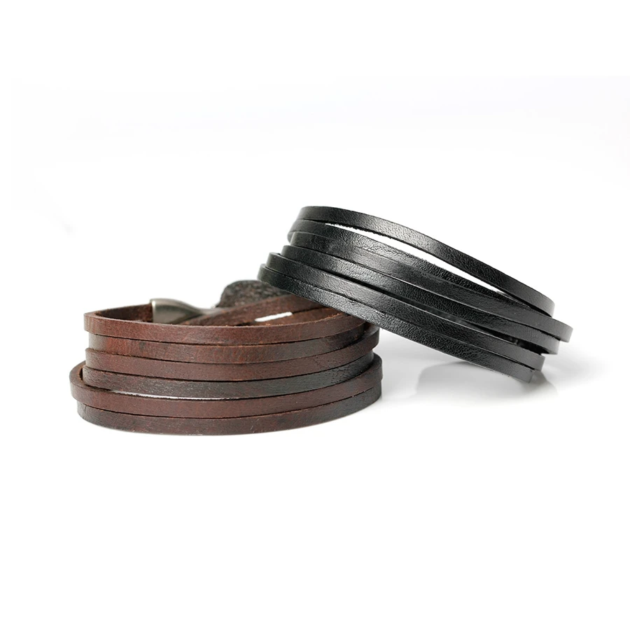 TYO Vintage Black/Brown Leather Multilayer Wrap Hook Bracelet Bangle Men Women Fashion Wristband Accessories Birthday Party Gift - Image 2