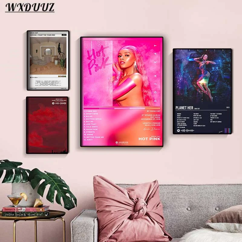 Doja Cat 싱글 Ep 페인트 타운 레드 포스터 세트 랩퍼 음악 앨범 Planet Her Domons 커버 캔버스 인쇄 팝 월 아트 룸 데코