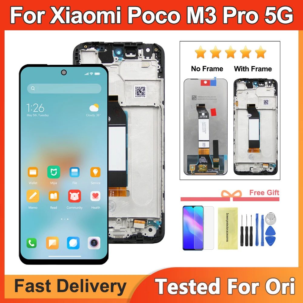 

6.5'' Original Display For Xiaomi Poco M3 Pro 5G M2103K19PG M2103K19PI LCD Display Touch Screen with Frame Digitizer Assembly