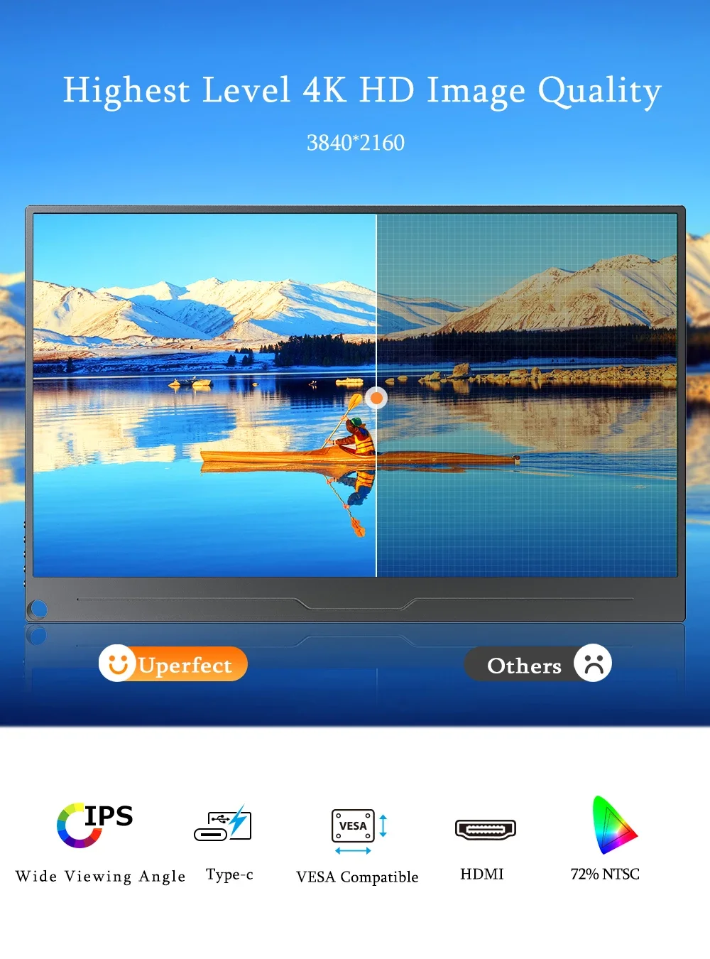 UPERFECT ޴ , 15.6 ġ, 4K UHD, 3840*2160 IPS HDR  Ŀ, PC ̹ ÷, VESA , ޴ Ʈ Xbox PS4