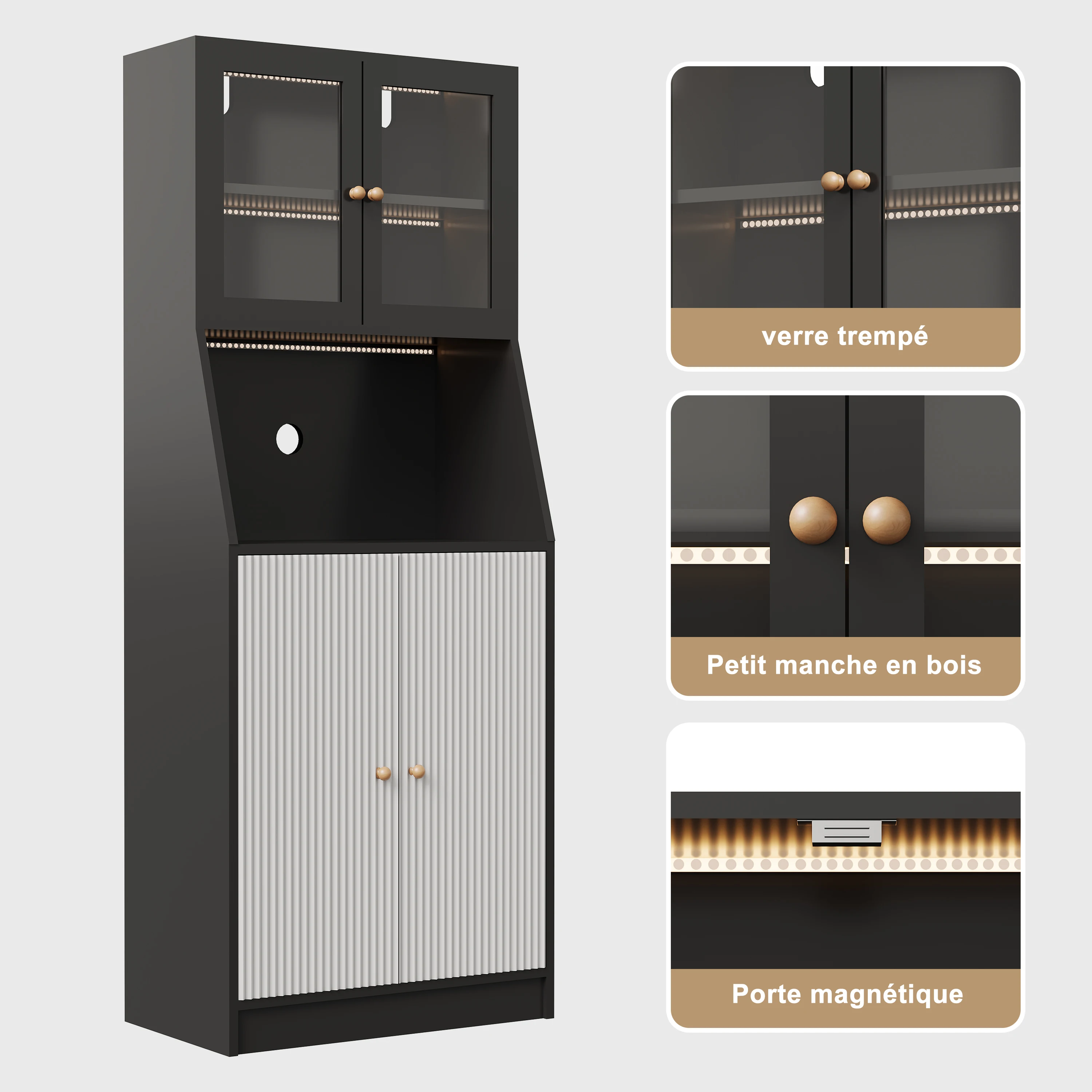 Buffet-Esszimmer, Küchenmöbel mit Tür und Buffetschublade mit LED, Esszimmer, Kleiderschrank, Küche – Detail 6