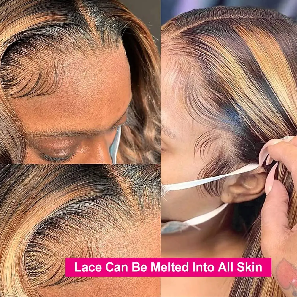 Highlight Lace Front Human hair wig 13x4 13x6 Glueless Straight HD Transparent Lace Frontal Wig Pre Plucked with Baby Hair