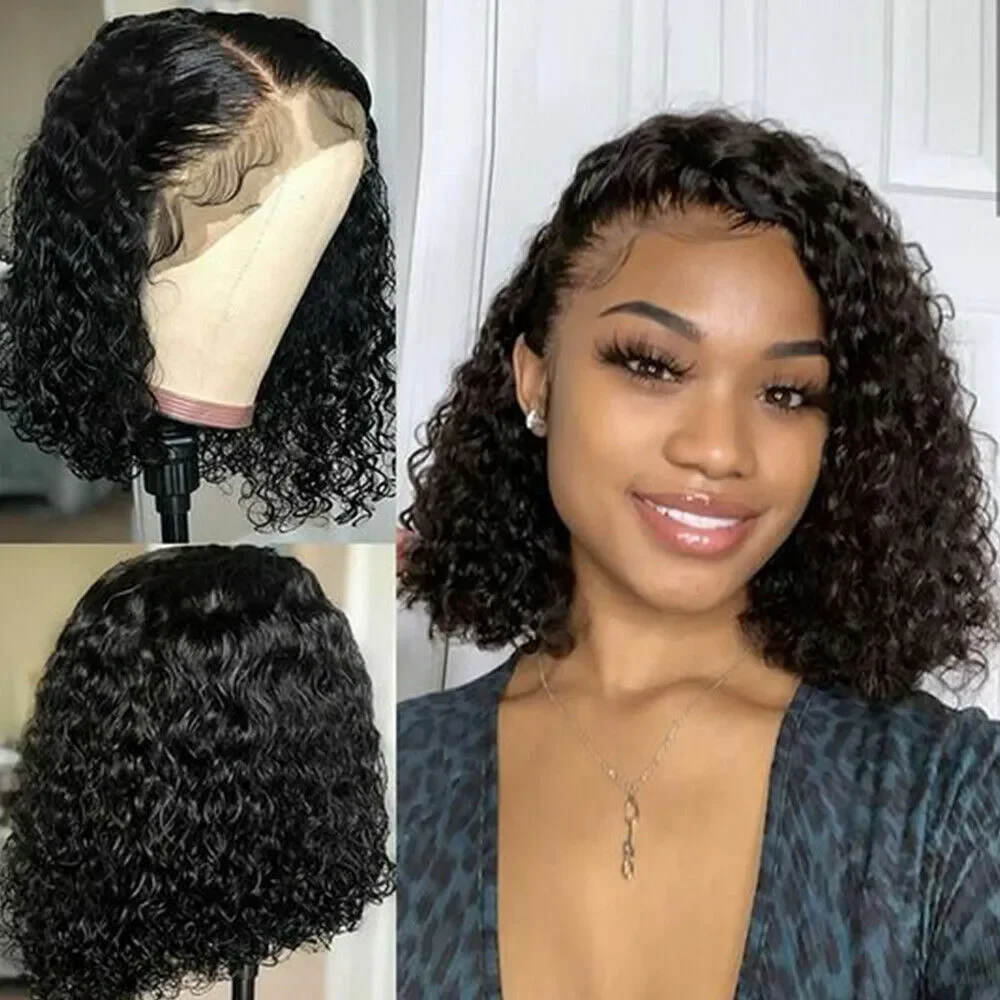 

13x4 Water Wave Short Bob Wig Transparent Lace Front Wigs Brazilian Virgin Human Hair Pre Plucked For Black Women 150% Density