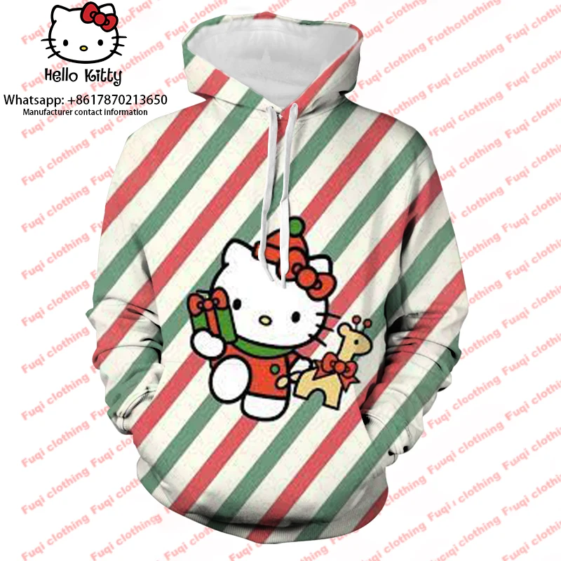 

Hello Kitty Hoodie Women's Harajuku Pullover Christmas Cute Kawaii Casual Tops O Neck 3D Printing Hoodie Sweatshirt Long Sleeves