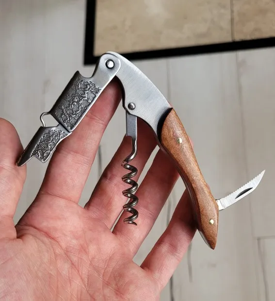 Wine Opener, Double Hinged Manual Wine Key for Bartender, Server, Waiter, Stainless Steel Wine Bottle Opener Corkscrew photo review