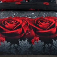 3D Red Rose Printed Comforter Set 3 Piece Queen Size Soft Microfiber Bedding Set Romantic Floral Bed Set with Pillowcases 3