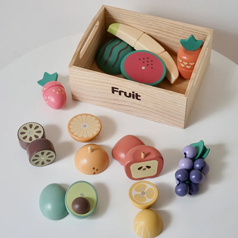 Cutting Pretend Kitchen Toys Wooden Food Accessories Set For Kids Educational Cognition