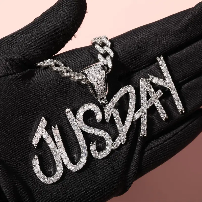 Personalized Hip Hop Cursive Letter Or Numbers Pendant Custom Cubic Zircon Diamond Name Necklace Chain Charm Fashion  Jewelry - Image 4