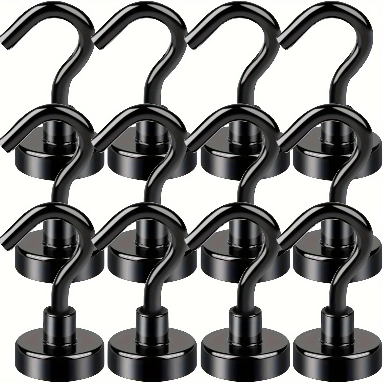 12 Pack of Black Magnetic Hooks, Strong Magnetic Hooks Heavy Duty with Epoxy Coating for Refrigerator, Cruise Hooks for