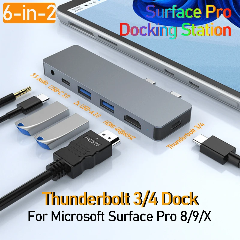 

For Microsoft accessories MST surface pro 9 HUB Dual USB-C Thunderbolt 4 surface pro 8 docking station HDMI surface dock pro X