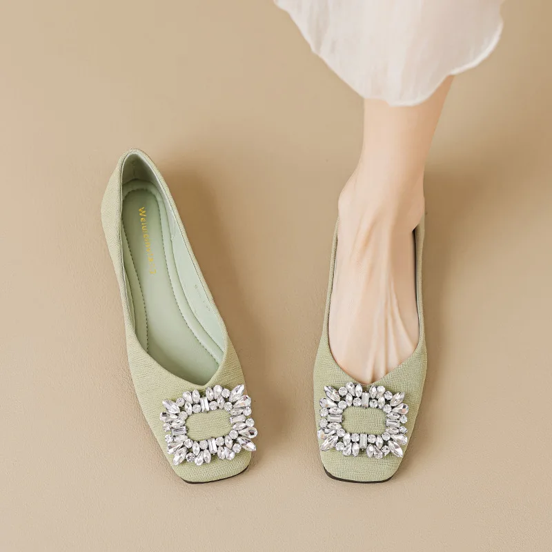 2023 spring and autumn new women's shoes Korean style square crystal design Ladies' casual flats Mary Jane boat shoes 41-43 3