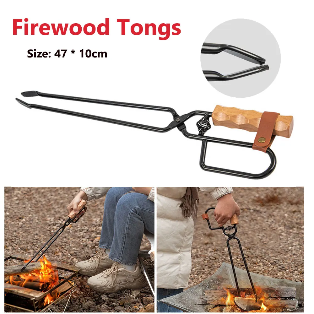 FirewoodTongsDurableMetalCharcoalShearsOutdoorCampingBonfire
