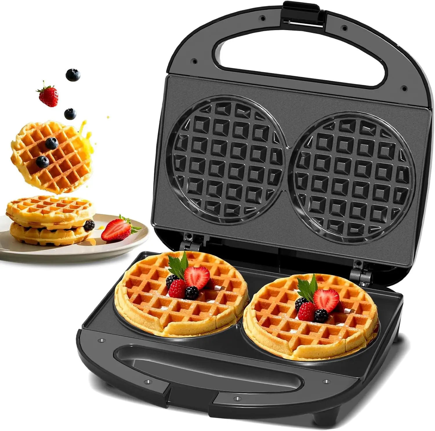 3-in-1 Sandwich Maker with Removable Plates, Panini Press, Waffle Maker, Non-Stick, 750W Compact Breakfast Grill for Sandwiches, Waffles, Steak, Black 1