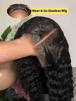 250% Density 40 Inch Glueless Put On And Go 5x5 Lace Closure Deep Wave 13x4 13x6 Front Human Hair Curly No Lace Ready To Go Wigs 1
